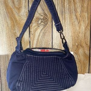 Navy blue quilted denim shoulder bag